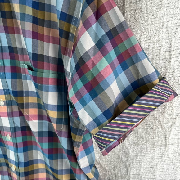 Leo Chevalier Men L Shirt Vtg Plaid Check Colorful Light Cotton No Iron Button - Picture 3 of 16